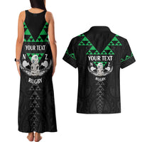Personalised Aotearoa Rugby Couples Matching Tank Maxi Dress and Hawaiian Shirt New Zealand Maori Kete Matauranga Pattern