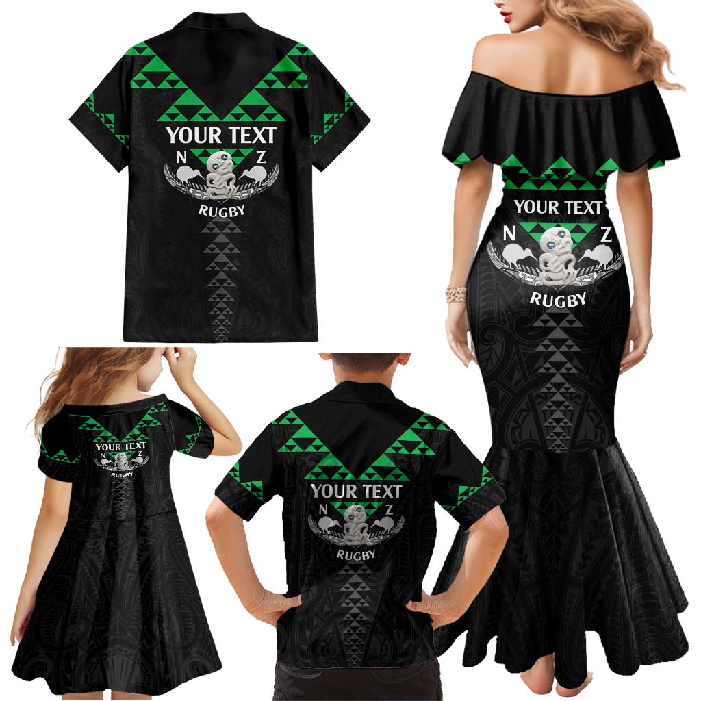 Personalised Aotearoa Rugby Family Matching Mermaid Dress and Hawaiian Shirt New Zealand Maori Kete Matauranga Pattern