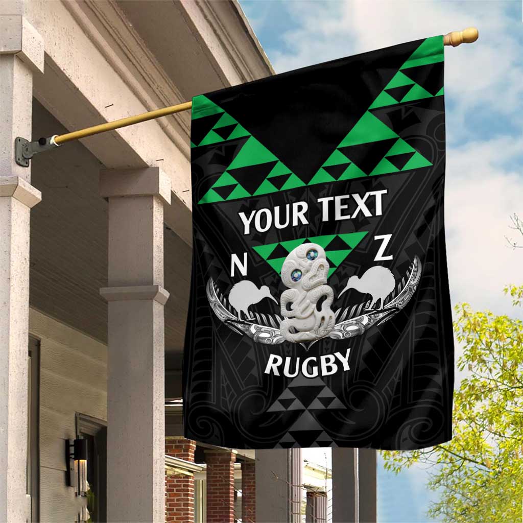 Personalised Aotearoa Rugby Garden Flag New Zealand Maori Kete Matauranga Pattern