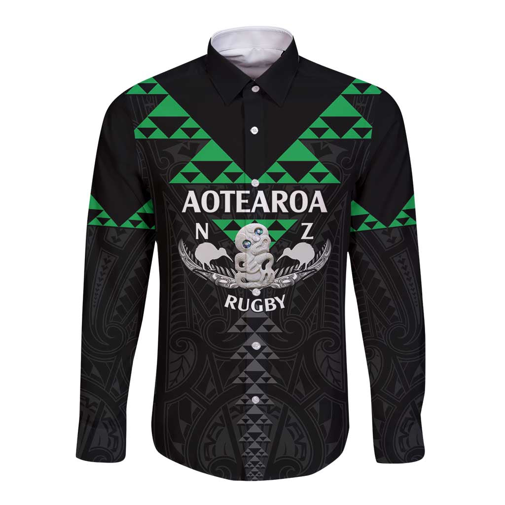 Personalised Aotearoa Rugby Long Sleeve Button Shirt New Zealand Maori Kete Matauranga Pattern