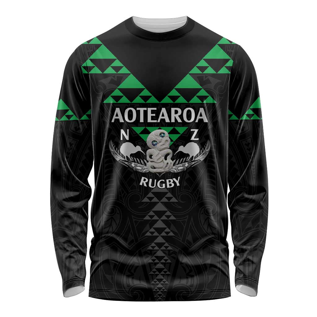 Personalised Aotearoa Rugby Long Sleeve Shirt New Zealand Maori Kete Matauranga Pattern