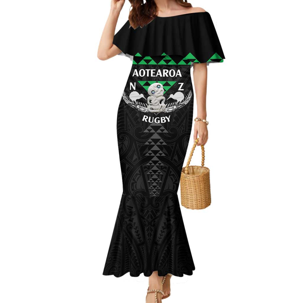 Personalised Aotearoa Rugby Mermaid Dress New Zealand Maori Kete Matauranga Pattern