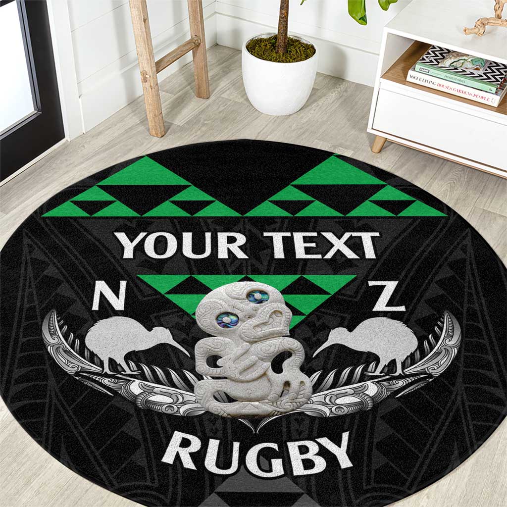 Personalised Aotearoa Rugby Round Carpet New Zealand Maori Kete Matauranga Pattern