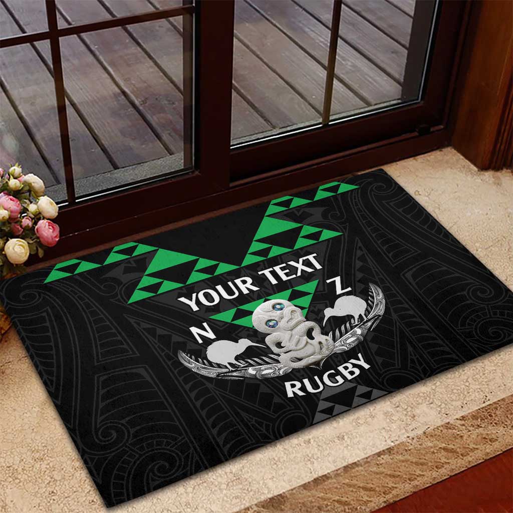 Personalised Aotearoa Rugby Rubber Doormat New Zealand Maori Kete Matauranga Pattern