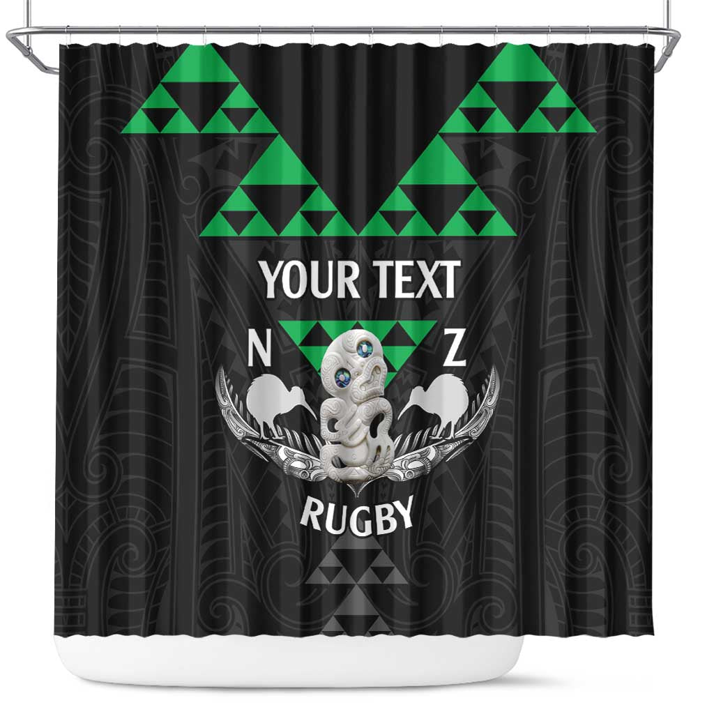 Personalised Aotearoa Rugby Shower Curtain New Zealand Maori Kete Matauranga Pattern