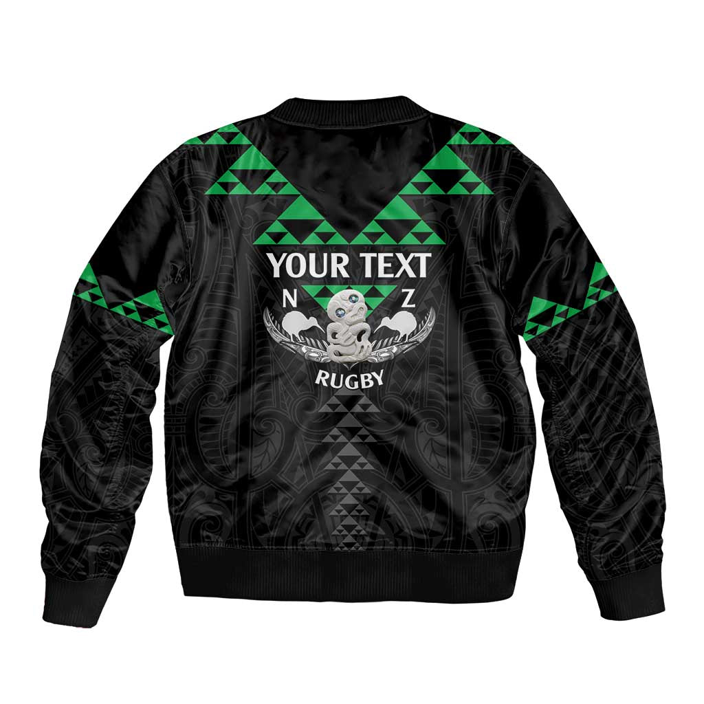 Personalised Aotearoa Rugby Sleeve Zip Bomber Jacket New Zealand Maori Kete Matauranga Pattern