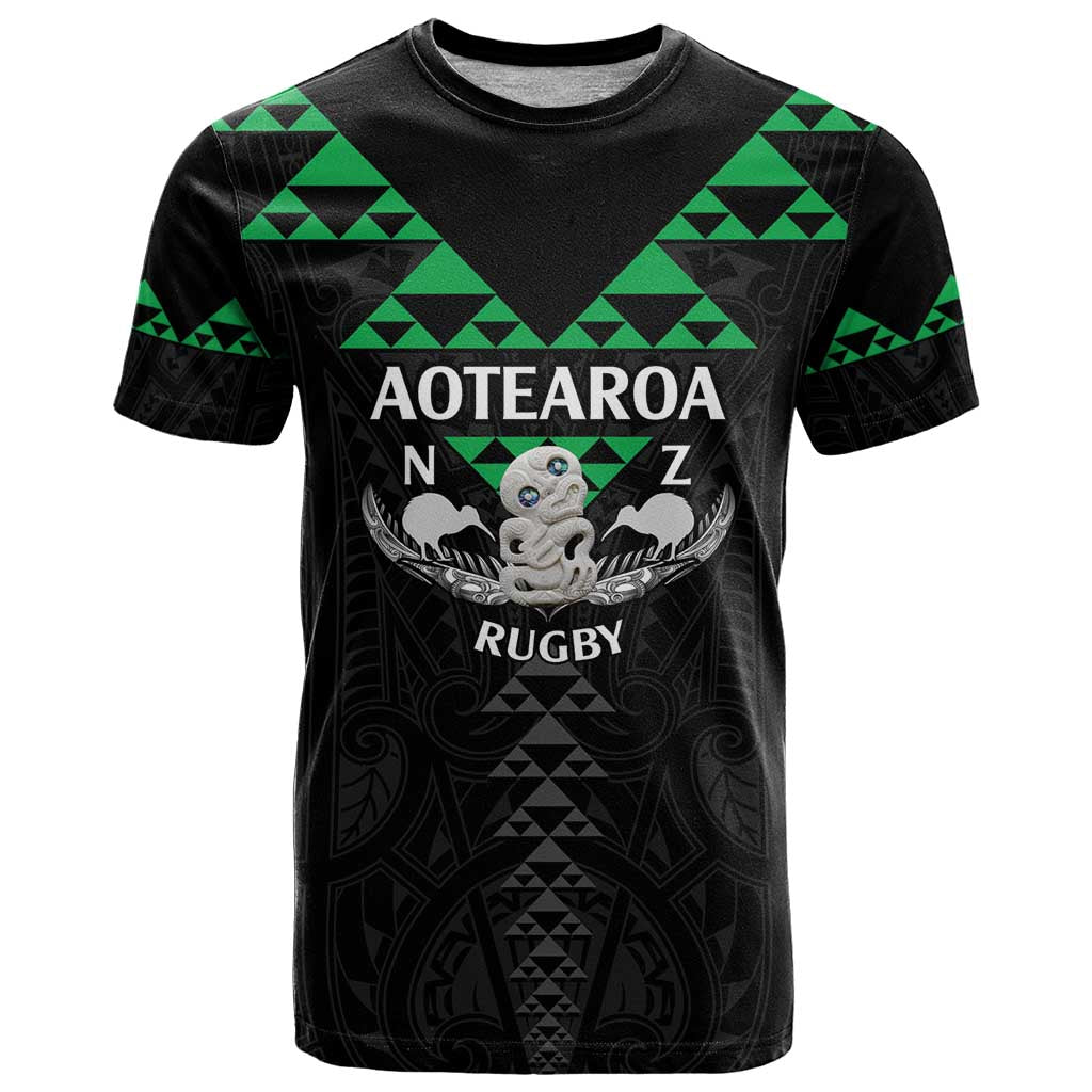 Personalised Aotearoa Rugby T Shirt New Zealand Maori Kete Matauranga Pattern