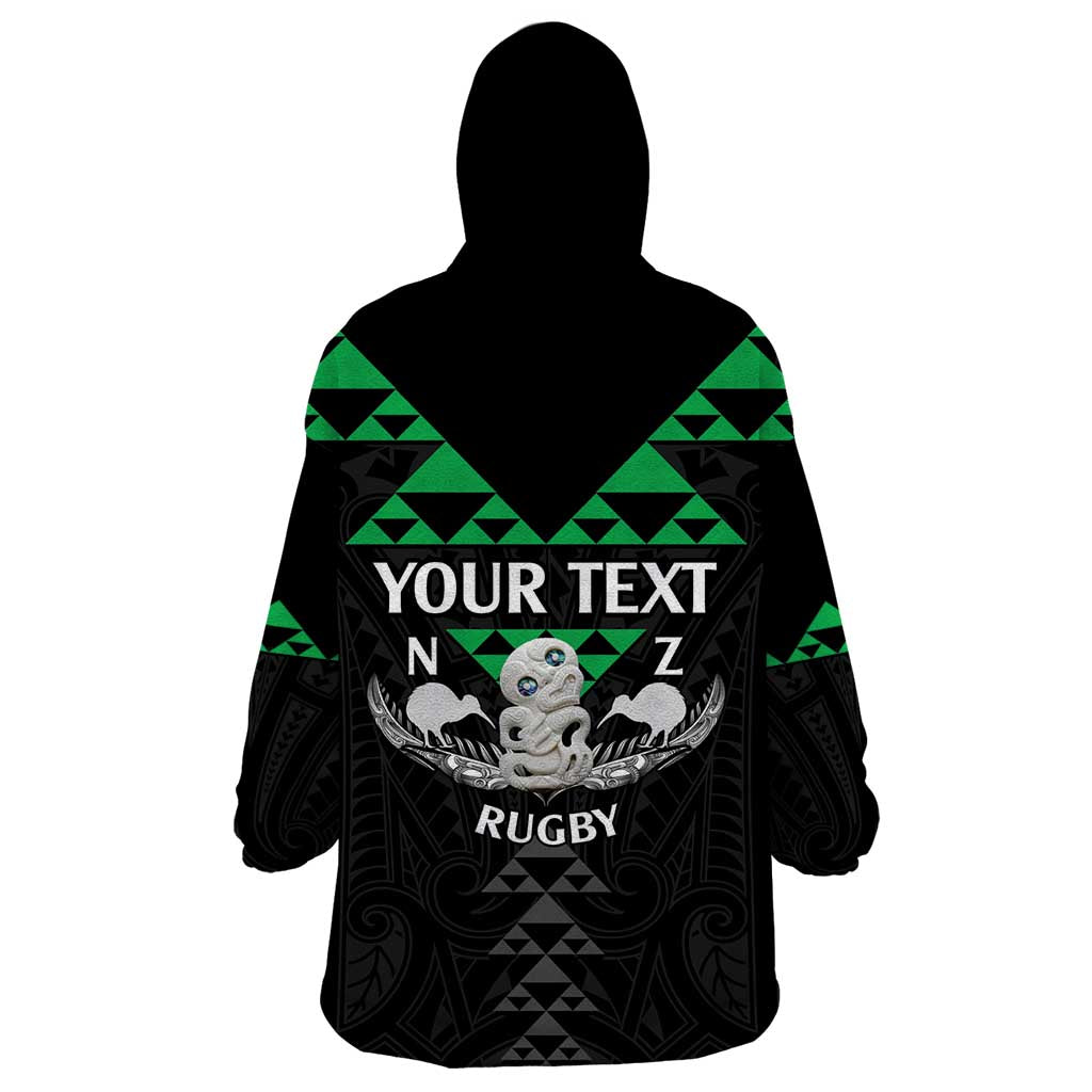 Personalised Aotearoa Rugby Wearable Blanket Hoodie New Zealand Maori Kete Matauranga Pattern