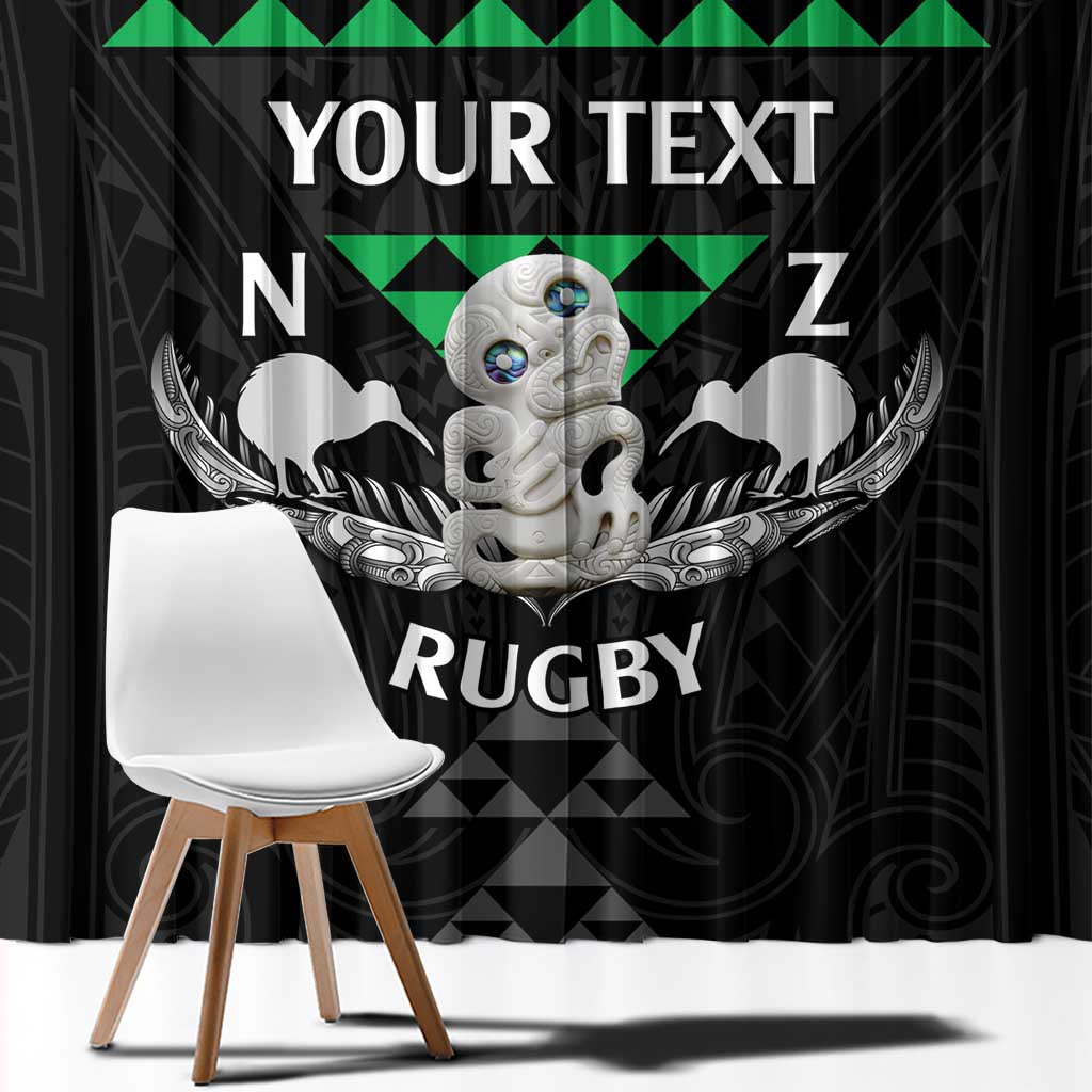 Personalised Aotearoa Rugby Window Curtain New Zealand Maori Kete Matauranga Pattern