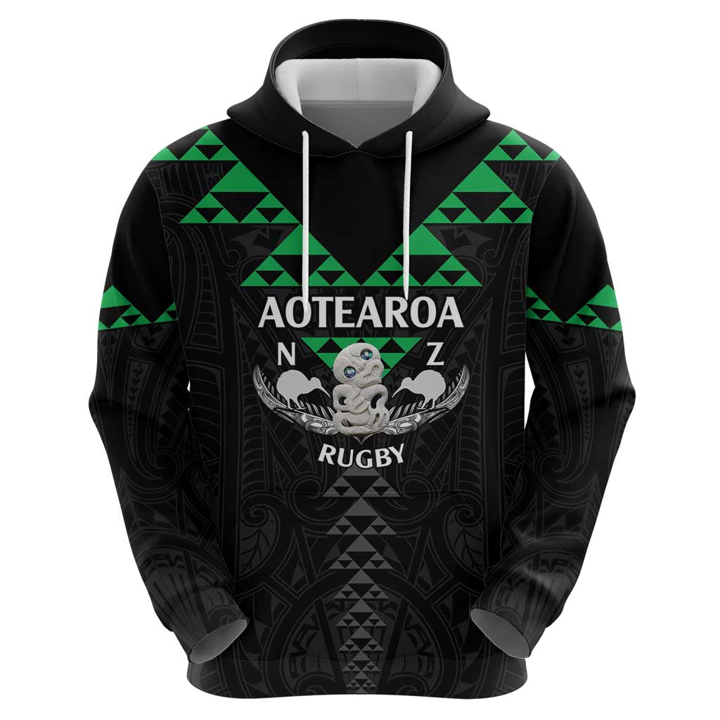 Personalised Aotearoa Rugby Zip Hoodie New Zealand Maori Kete Matauranga Pattern
