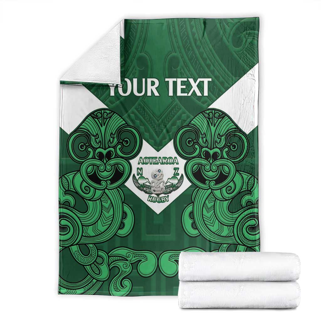 Custom Aotearoa Rugby Blanket New Zealand Maori Kete Poutama Pattern