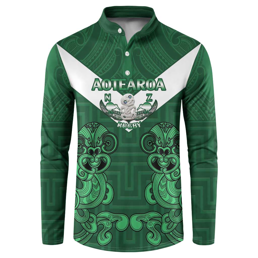 Custom Aotearoa Rugby Button Sweatshirt New Zealand Maori Kete Poutama Pattern