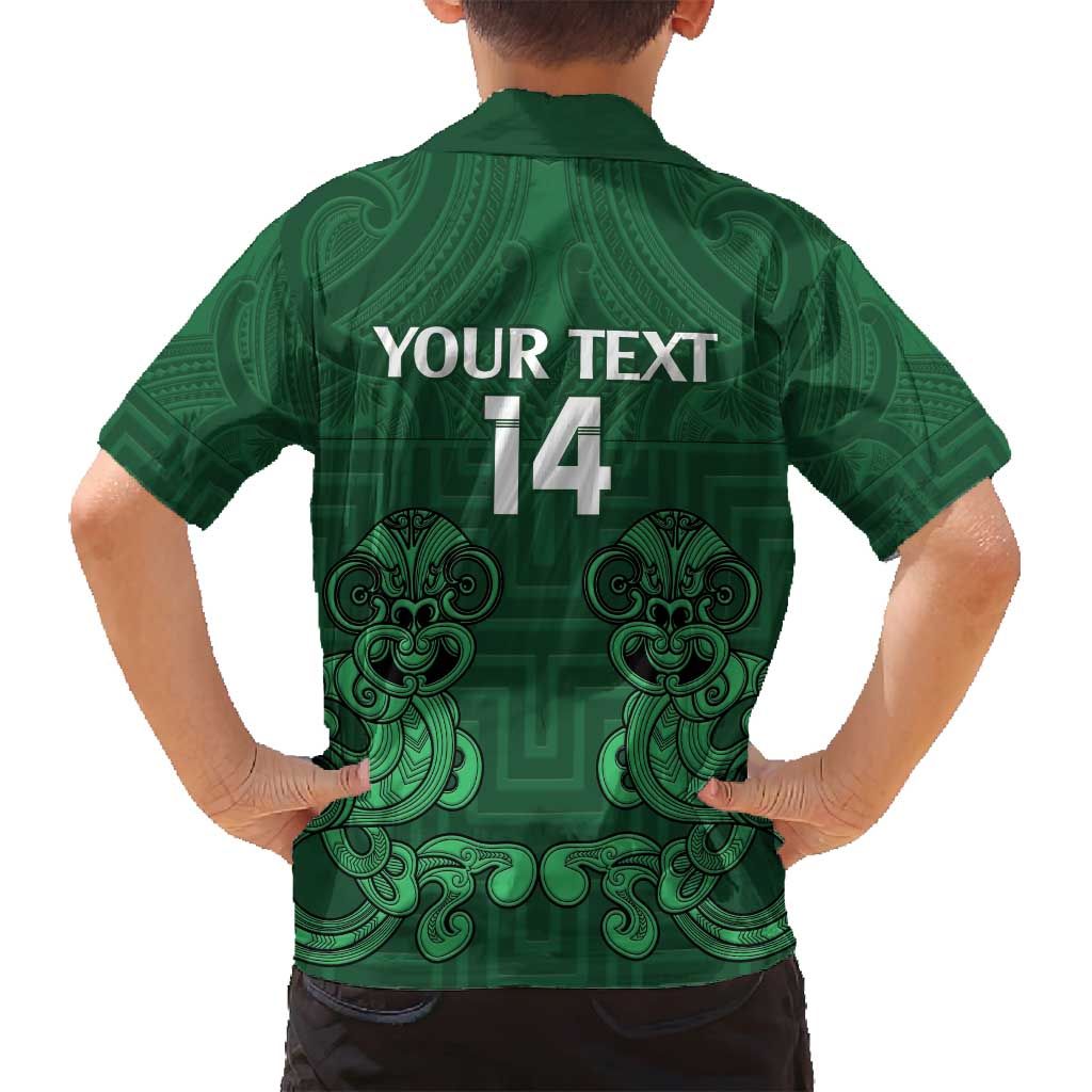 Custom Aotearoa Rugby Family Matching Off Shoulder Short Dress and Hawaiian Shirt New Zealand Maori Kete Poutama Pattern LT14 - Polynesian Pride