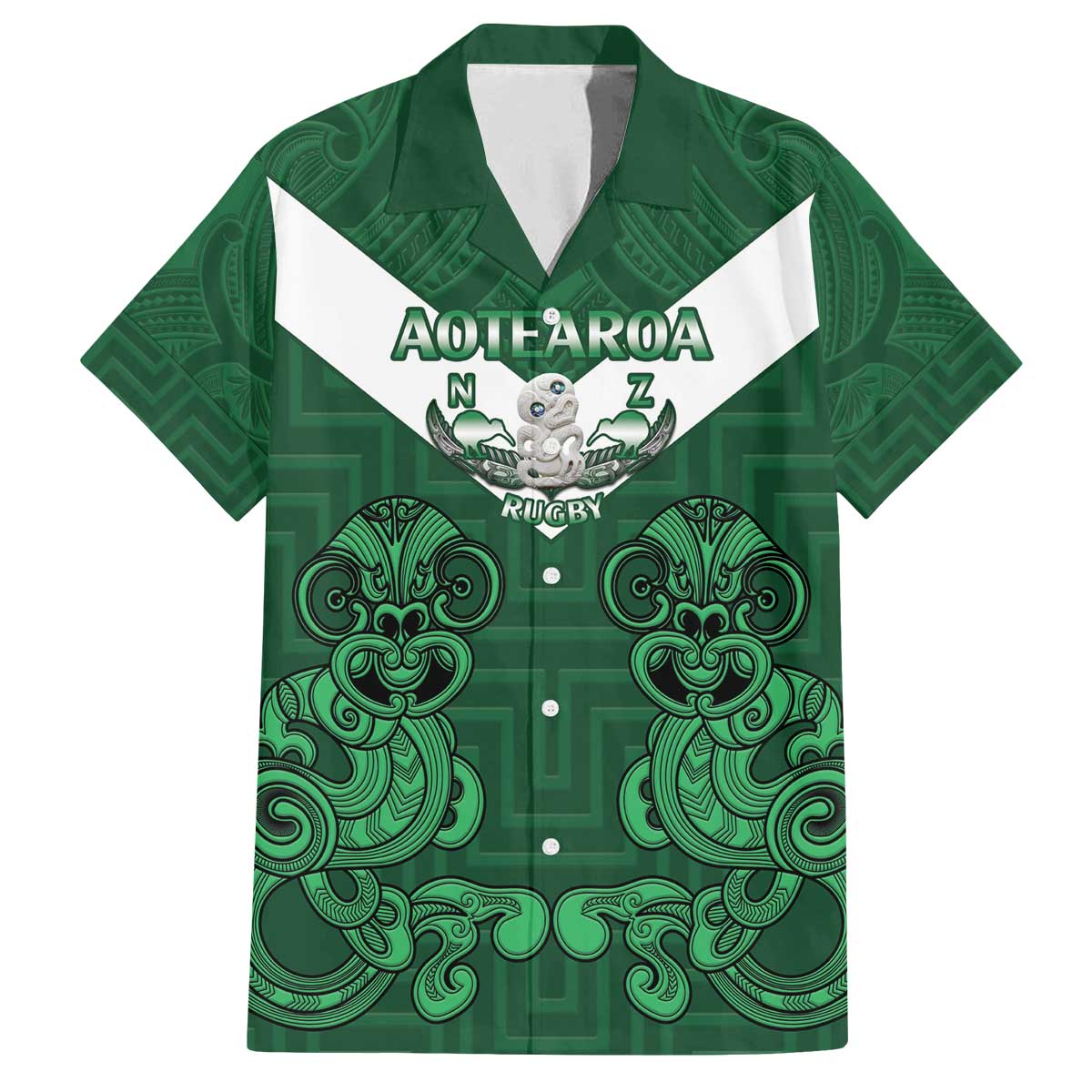 Custom Aotearoa Rugby Family Matching Puletasi and Hawaiian Shirt New Zealand Maori Kete Poutama Pattern