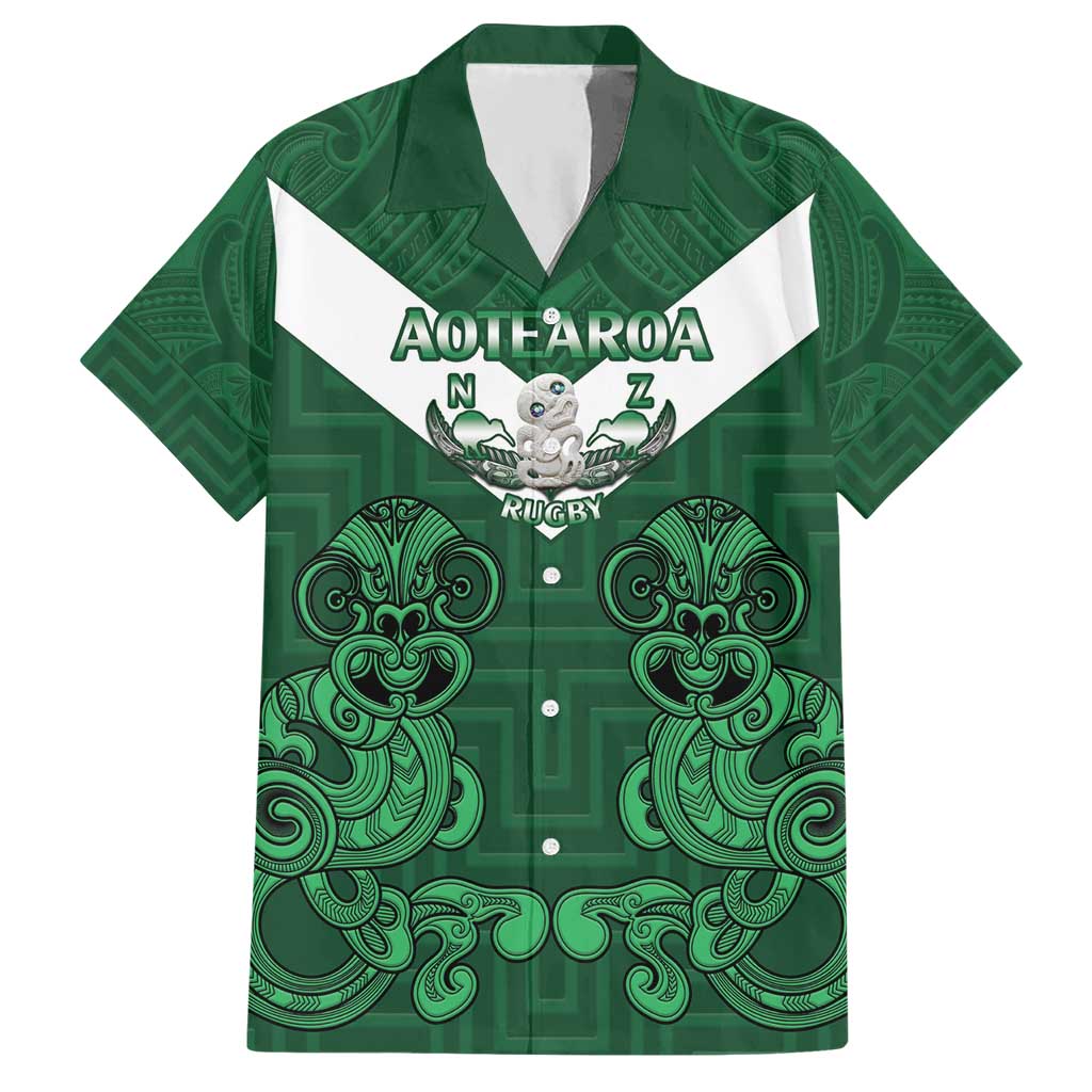 Custom Aotearoa Rugby Hawaiian Shirt New Zealand Maori Kete Poutama Pattern