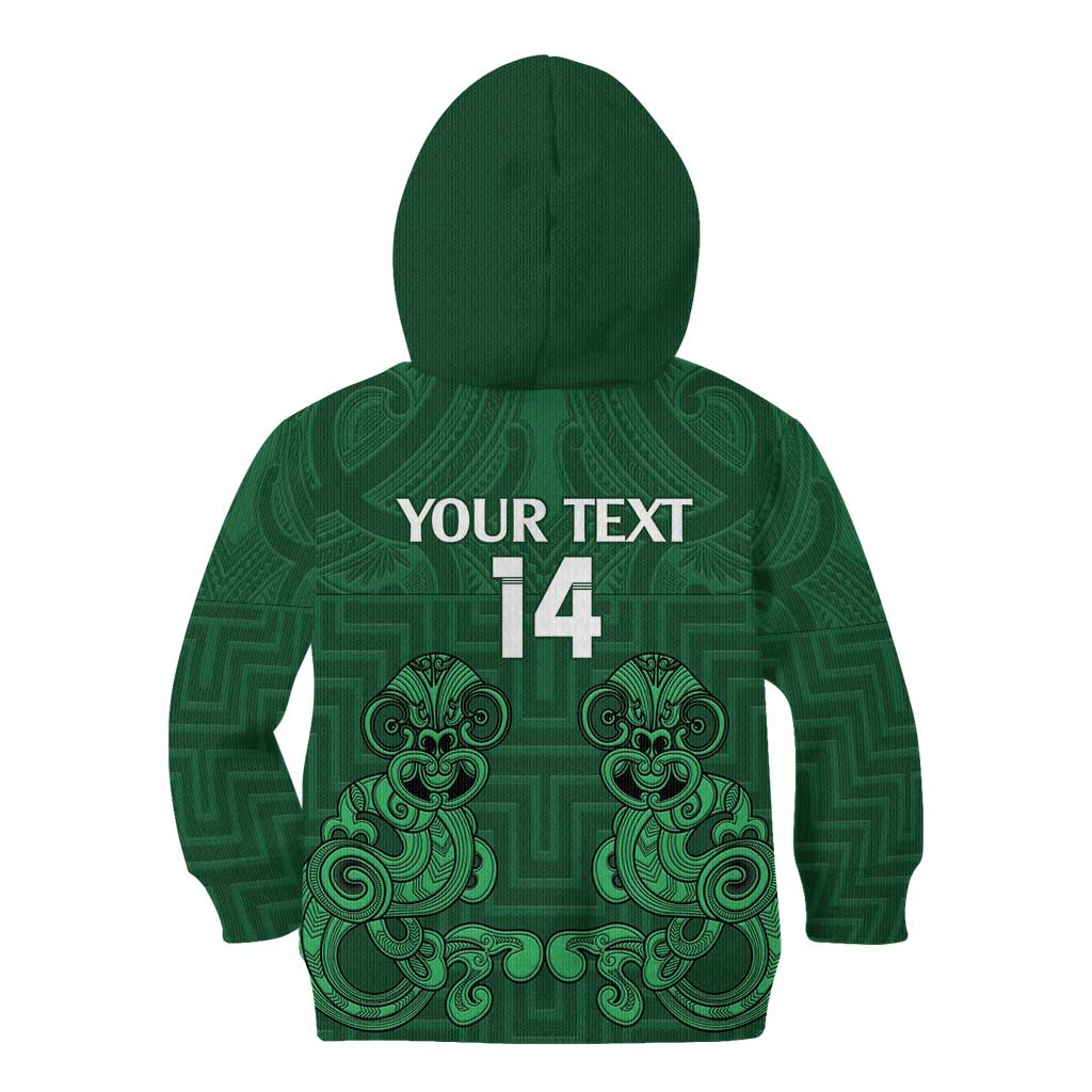 Custom Aotearoa Rugby Kid Hoodie New Zealand Maori Kete Poutama Pattern
