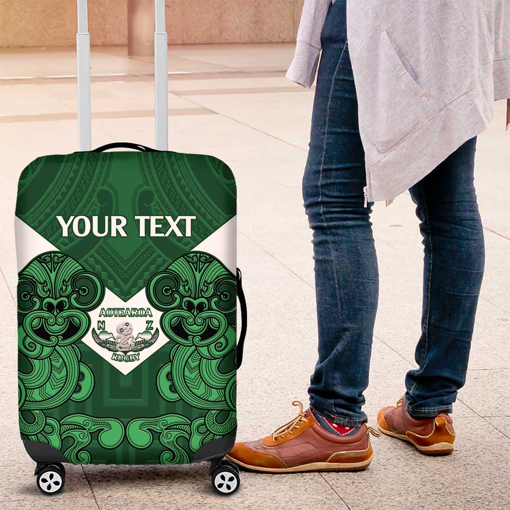 Custom Aotearoa Rugby Luggage Cover New Zealand Maori Kete Poutama Pattern