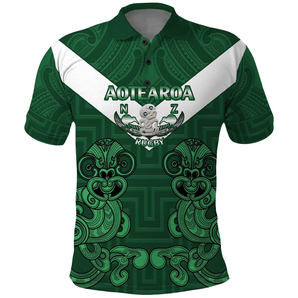 Custom Aotearoa Rugby Polo Shirt New Zealand Maori Kete Poutama Pattern