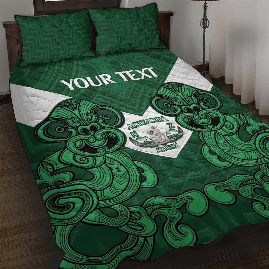 Custom Aotearoa Rugby Quilt Bed Set New Zealand Maori Kete Poutama Pattern