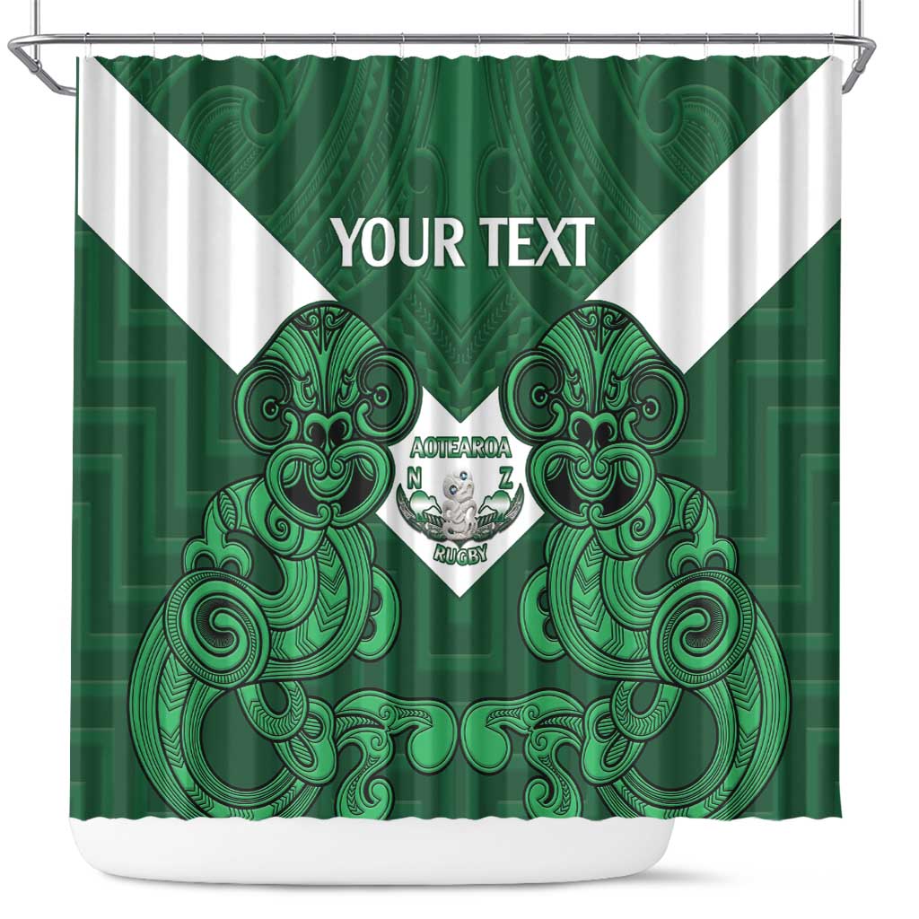 Custom Aotearoa Rugby Shower Curtain New Zealand Maori Kete Poutama Pattern