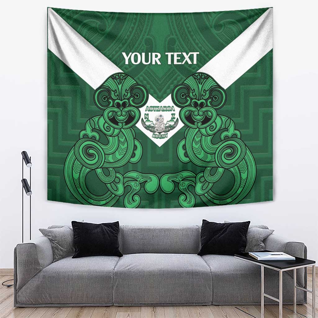 Custom Aotearoa Rugby Tapestry New Zealand Maori Kete Poutama Pattern