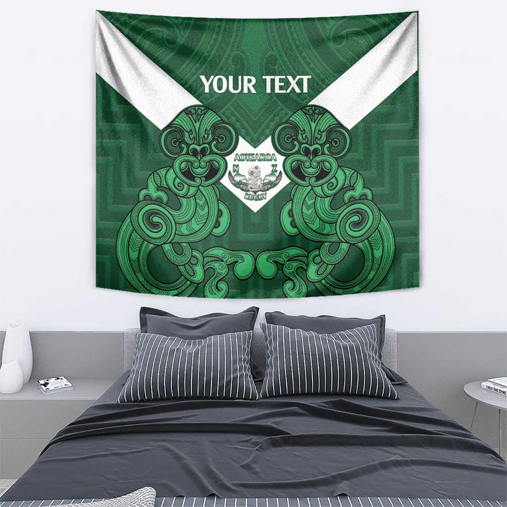 Custom Aotearoa Rugby Tapestry New Zealand Maori Kete Poutama Pattern