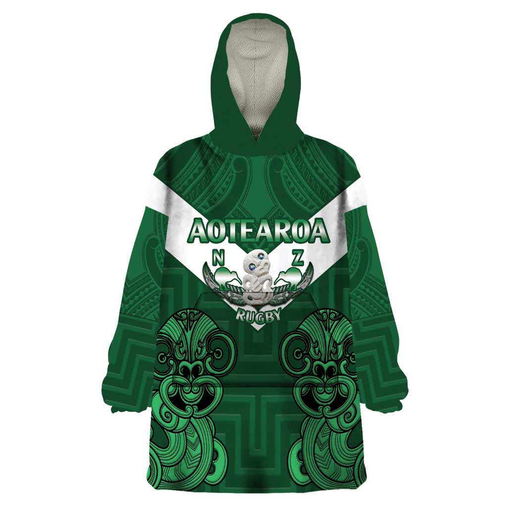 Custom Aotearoa Rugby Wearable Blanket Hoodie New Zealand Maori Kete Poutama Pattern