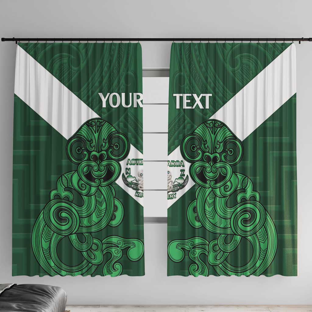 Custom Aotearoa Rugby Window Curtain New Zealand Maori Kete Poutama Pattern