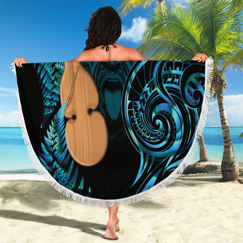 Kotiate New Zealand Beach Blanket Maori Weapon Paua Shell Haka Fern