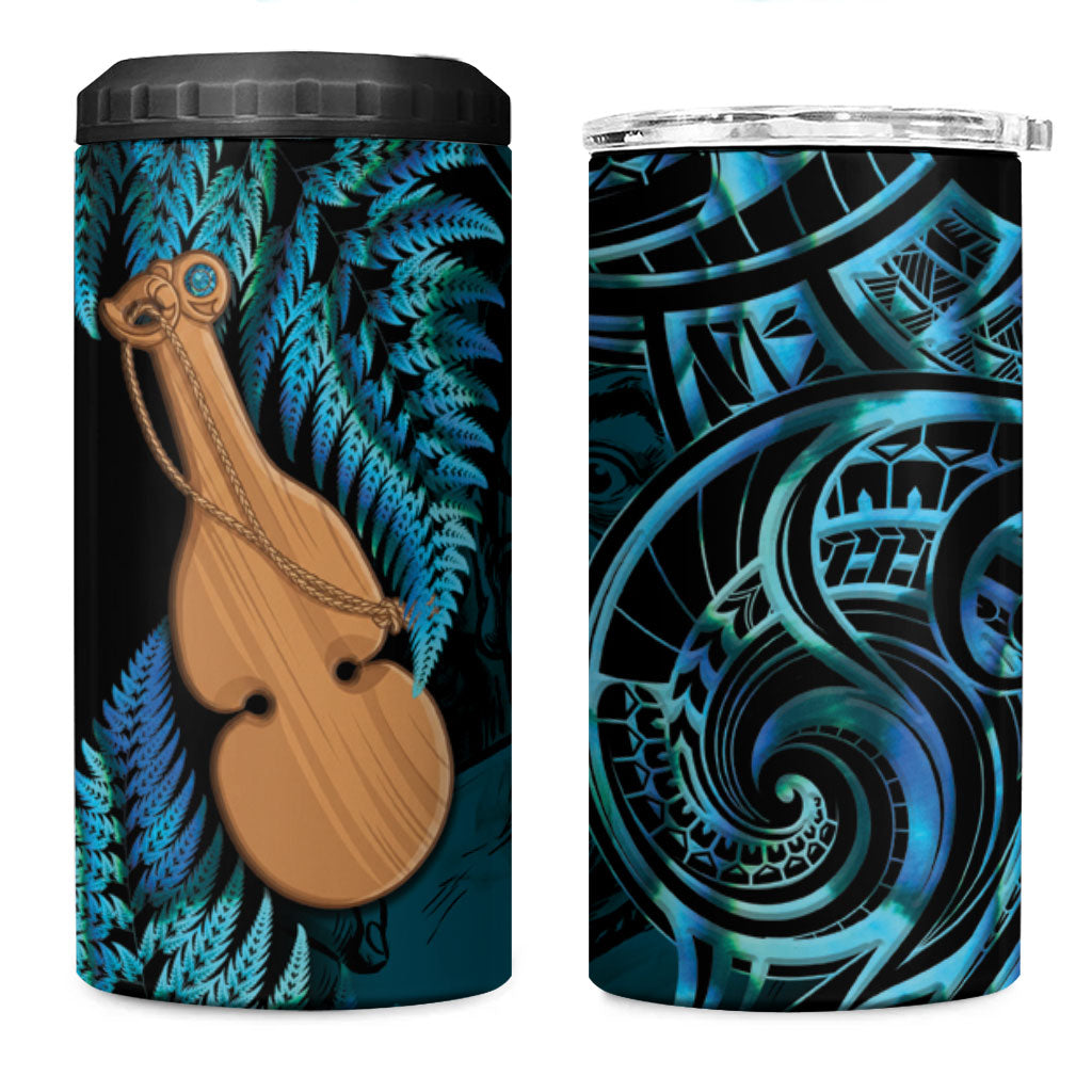 Kotiate New Zealand 4 in 1 Can Cooler Tumbler Maori Weapon Paua Shell Haka Fern