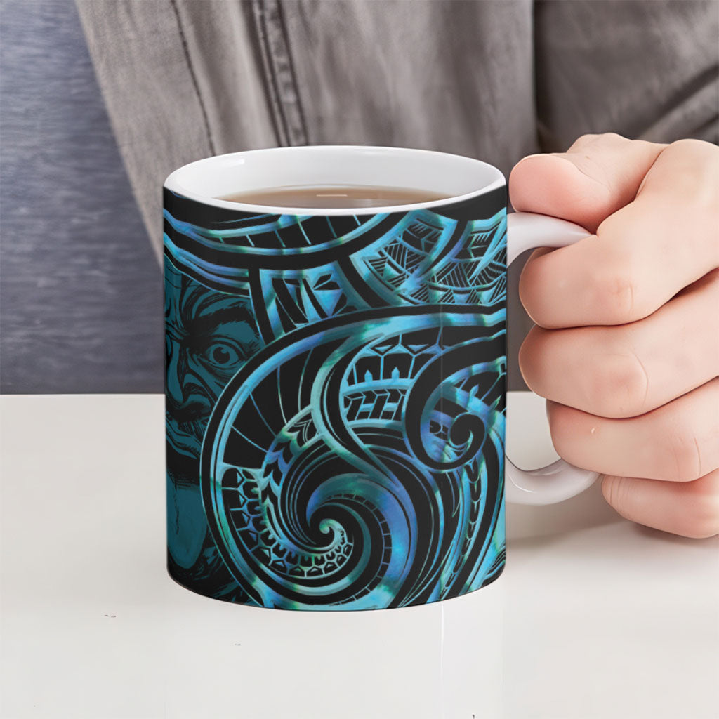 Kotiate New Zealand Ceramic Mug Maori Weapon Paua Shell Haka Fern