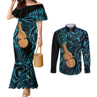 Kotiate New Zealand Couples Matching Mermaid Dress and Long Sleeve Button Shirt Maori Weapon Paua Shell Haka Fern