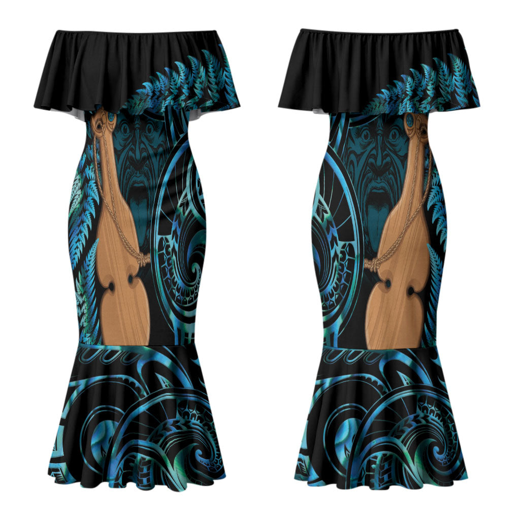 Kotiate New Zealand Couples Matching Mermaid Dress and Long Sleeve Button Shirt Maori Weapon Paua Shell Haka Fern LT14 - Polynesian Pride