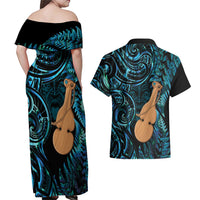 Kotiate New Zealand Couples Matching Off Shoulder Maxi Dress and Hawaiian Shirt Maori Weapon Paua Shell Haka Fern