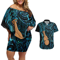 Kotiate New Zealand Couples Matching Off Shoulder Short Dress and Hawaiian Shirt Maori Weapon Paua Shell Haka Fern