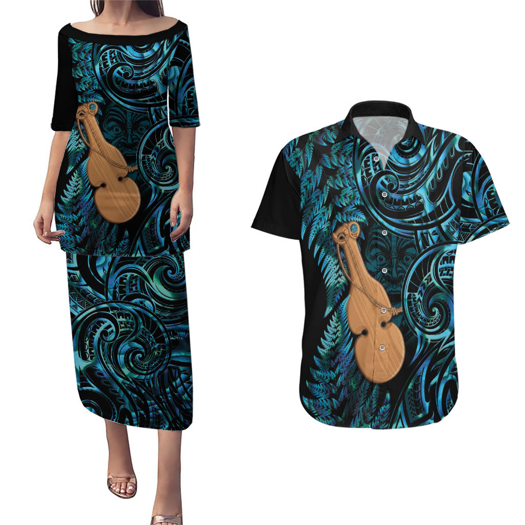 Kotiate New Zealand Couples Matching Puletasi and Hawaiian Shirt Maori Weapon Paua Shell Haka Fern