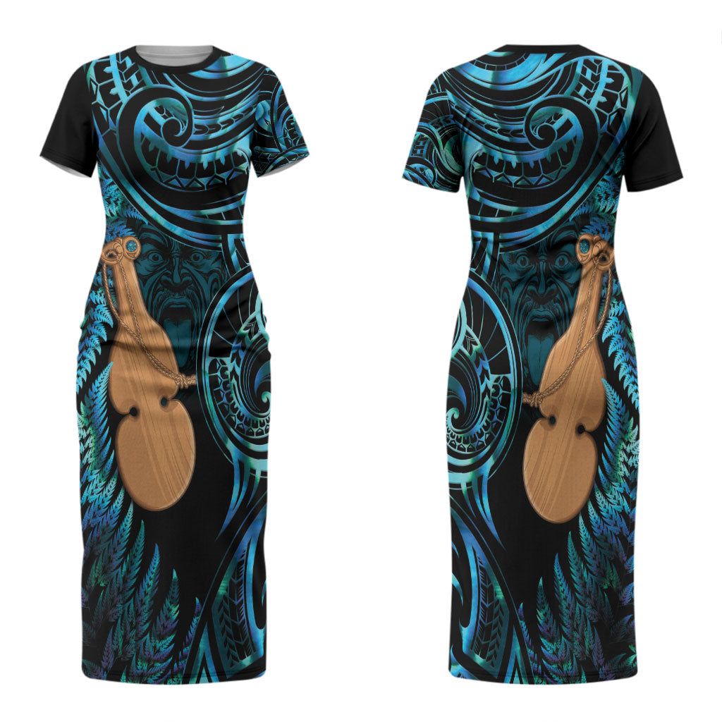 Kotiate New Zealand Couples Matching Short Sleeve Bodycon Dress and Hawaiian Shirt Maori Weapon Paua Shell Haka Fern LT14 - Polynesian Pride