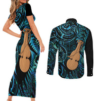Kotiate New Zealand Couples Matching Short Sleeve Bodycon Dress and Long Sleeve Button Shirt Maori Weapon Paua Shell Haka Fern