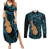Kotiate New Zealand Couples Matching Summer Maxi Dress and Long Sleeve Button Shirt Maori Weapon Paua Shell Haka Fern