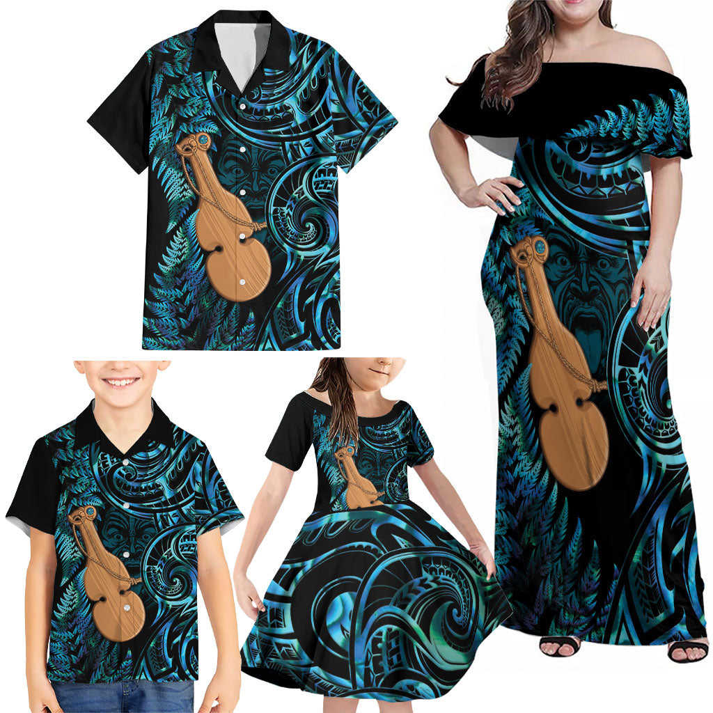 Kotiate New Zealand Family Matching Off Shoulder Maxi Dress and Hawaiian Shirt Maori Weapon Paua Shell Haka Fern LT14 - Polynesian Pride