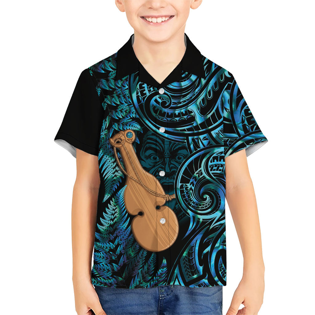 Kotiate New Zealand Family Matching Off Shoulder Short Dress and Hawaiian Shirt Maori Weapon Paua Shell Haka Fern