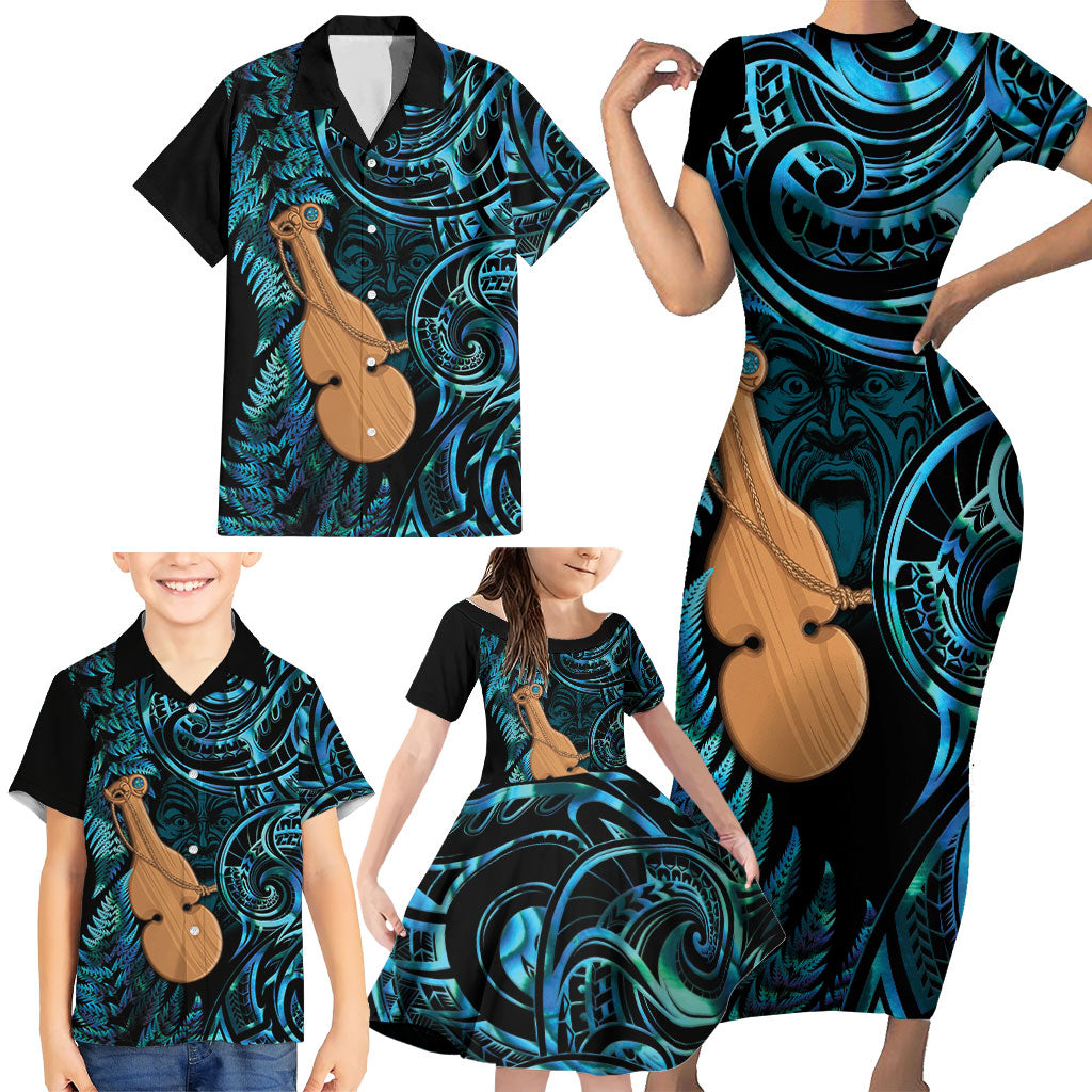 Kotiate New Zealand Family Matching Short Sleeve Bodycon Dress and Hawaiian Shirt Maori Weapon Paua Shell Haka Fern