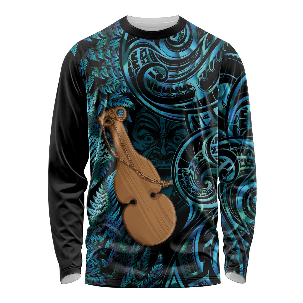 Kotiate New Zealand Long Sleeve Shirt Maori Weapon Paua Shell Haka Fern