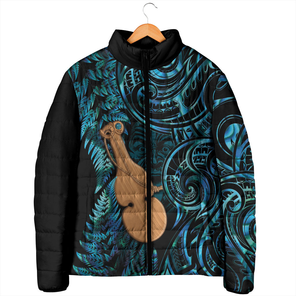 Kotiate New Zealand Padded Jacket Maori Weapon Paua Shell Haka Fern