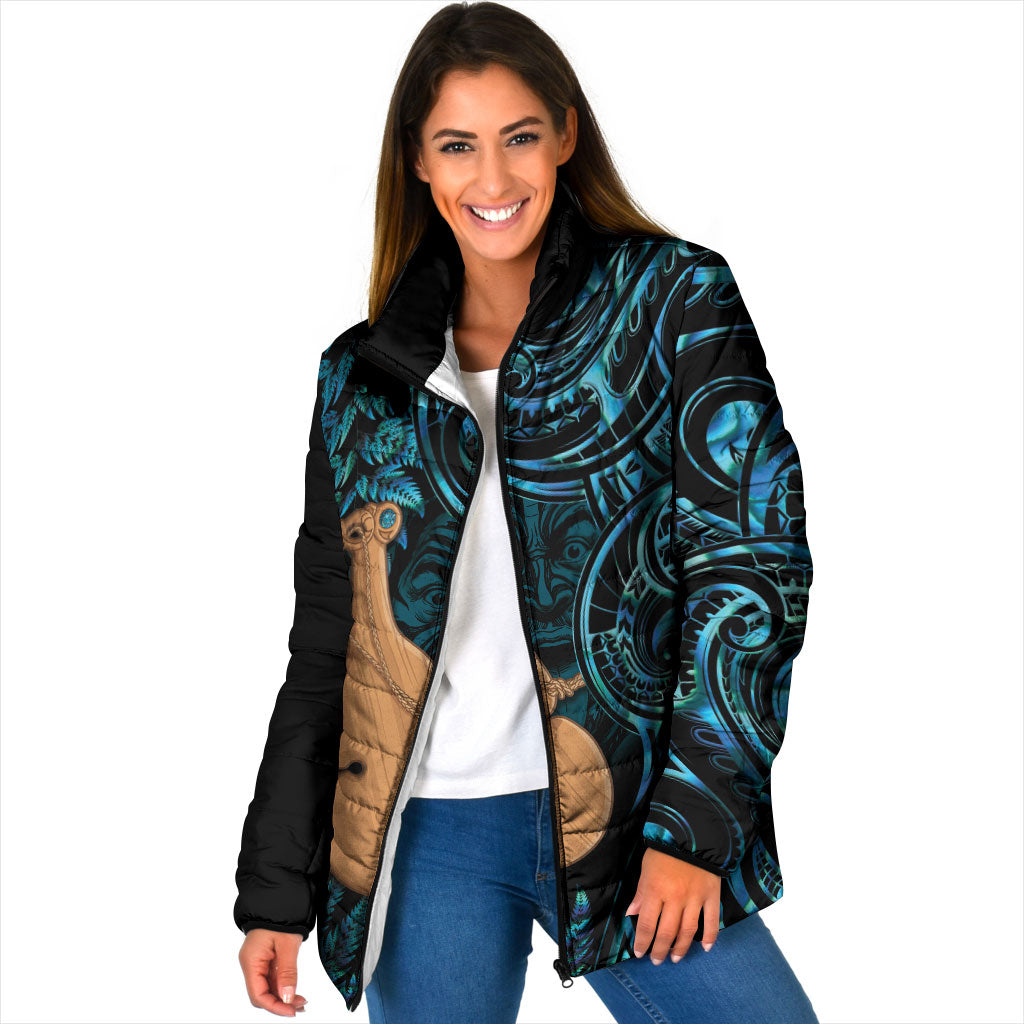 Kotiate New Zealand Padded Jacket Maori Weapon Paua Shell Haka Fern