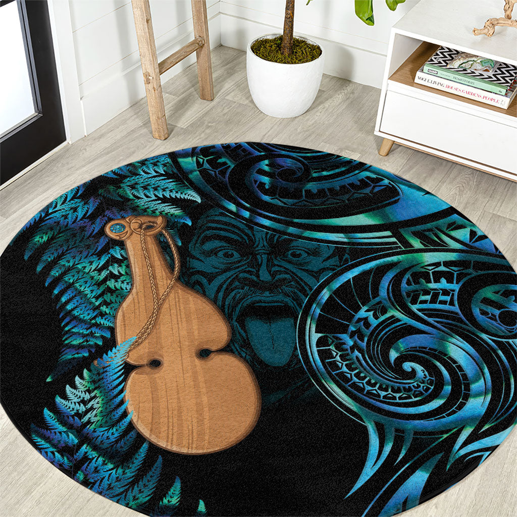Kotiate New Zealand Round Carpet Maori Weapon Paua Shell Haka Fern