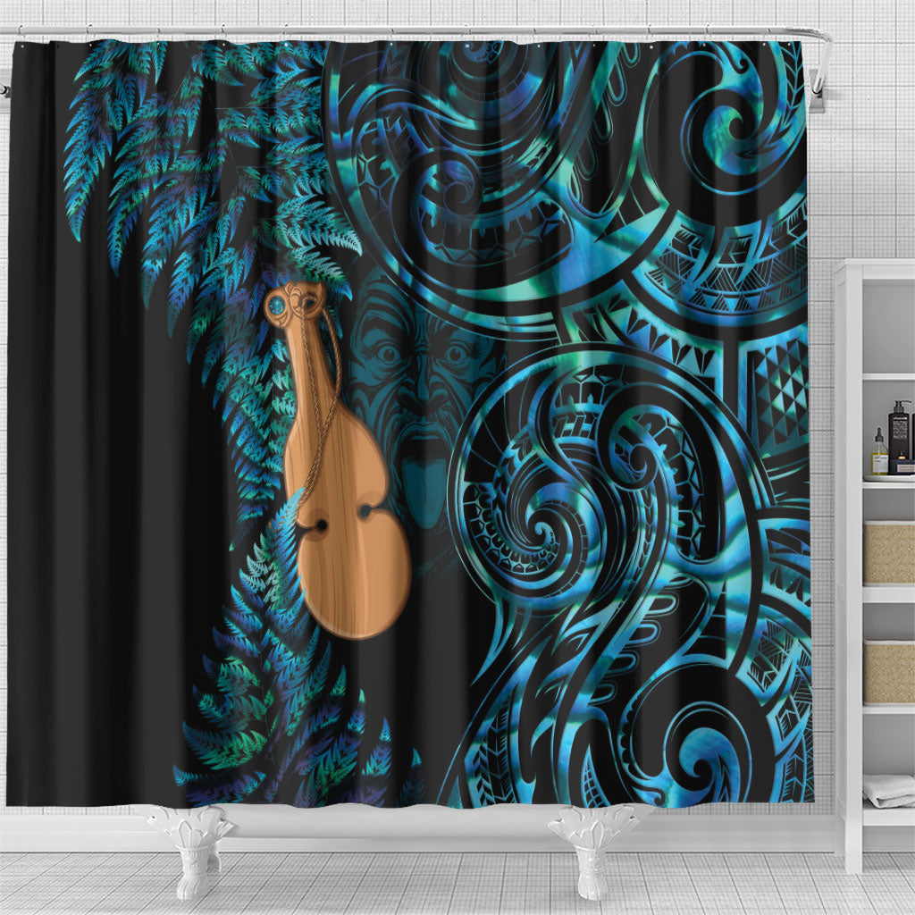 Kotiate New Zealand Shower Curtain Maori Weapon Paua Shell Haka Fern