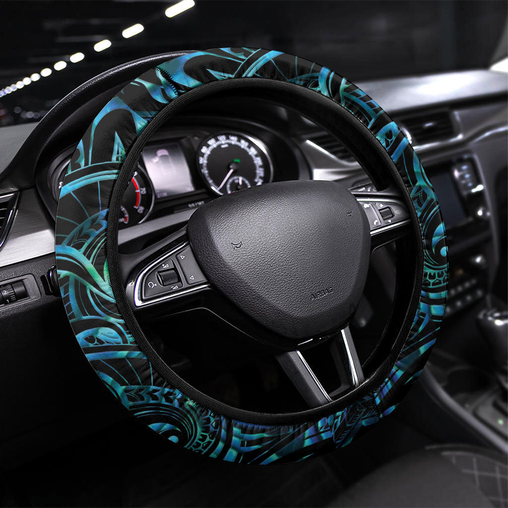 Kotiate New Zealand Steering Wheel Cover Maori Weapon Paua Shell Haka Fern LT14 Universal Fit Turquoise - Polynesian Pride