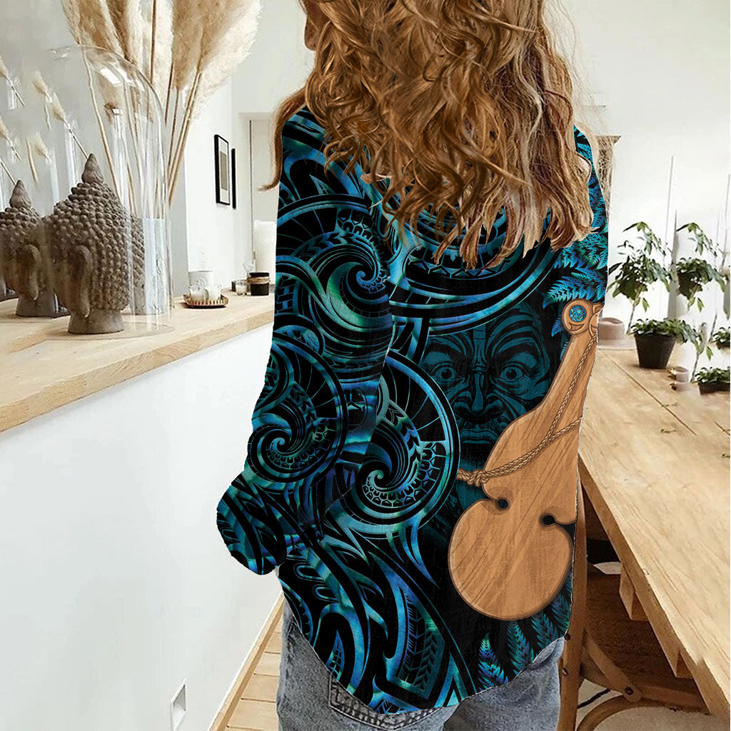 Kotiate New Zealand Women Casual Shirt Maori Weapon Paua Shell Haka Fern
