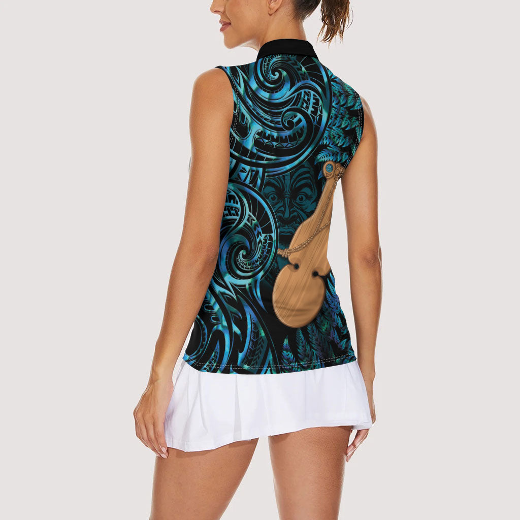 Kotiate New Zealand Women Sleeveless Polo Shirt Maori Weapon Paua Shell Haka Fern